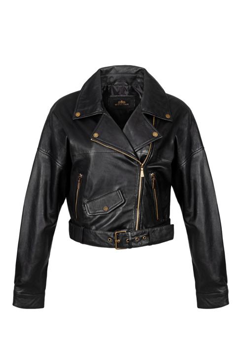 Cropped leather biker jacket, black, 97-09-202-4-L, Photo 20