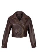 Cropped leather biker jacket, dark brown, 97-09-202-4-XL, Photo 20