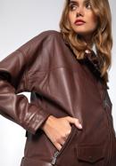 Women's oversize leather biker jacket, burgundy, 97-09-201-4-L, Photo 7