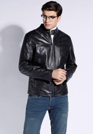 Men's leather jacket, navy blue, 96-09-850-N-M, Photo 1