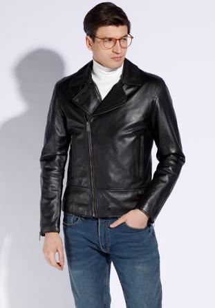 Men's leather biker jacket, ebony, 96-09-851-4-L, Photo 1