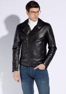 Men's leather biker jacket, ebony, 96-09-851-1-L, Photo 1