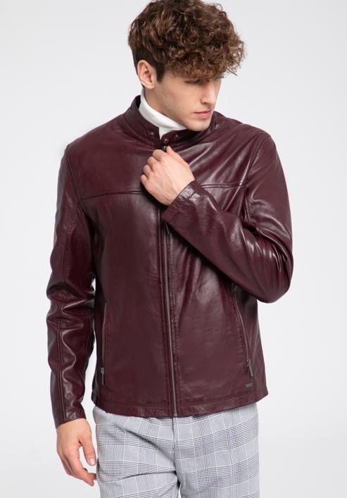 Men's leather jacket, burgundy, 96-09-850-N-M, Photo 2