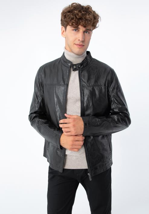 Men's leather jacket, ebony, 96-09-850-N-M, Photo 2