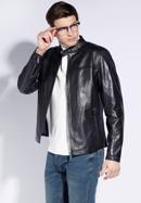 Men's leather jacket, navy blue, 96-09-850-N-L, Photo 2