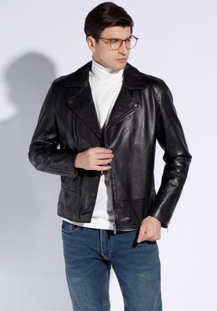 Men's leather biker jacket, ebony, 96-09-851-4-M, Photo 1