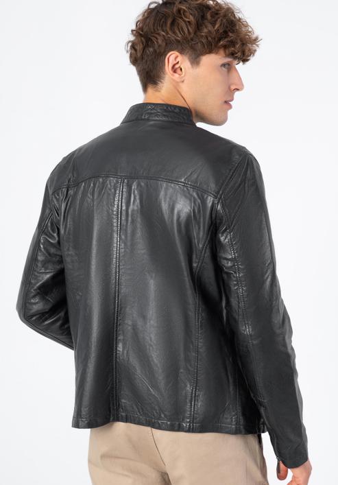 Męska kurtka skórzana prosta, czarny, 96-09-850-4-XL, Zdjęcie 4