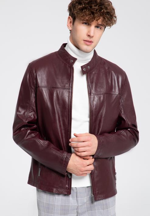 Men's leather jacket, burgundy, 96-09-850-4-L, Photo 4