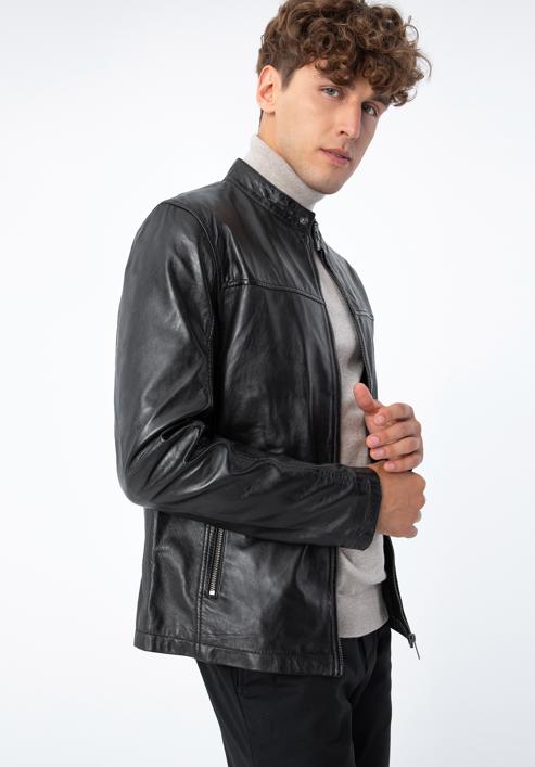 Men's leather jacket, ebony, 96-09-850-N-L, Photo 4