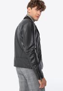 Men's leather biker jacket, black, 96-09-851-1-XL, Photo 4
