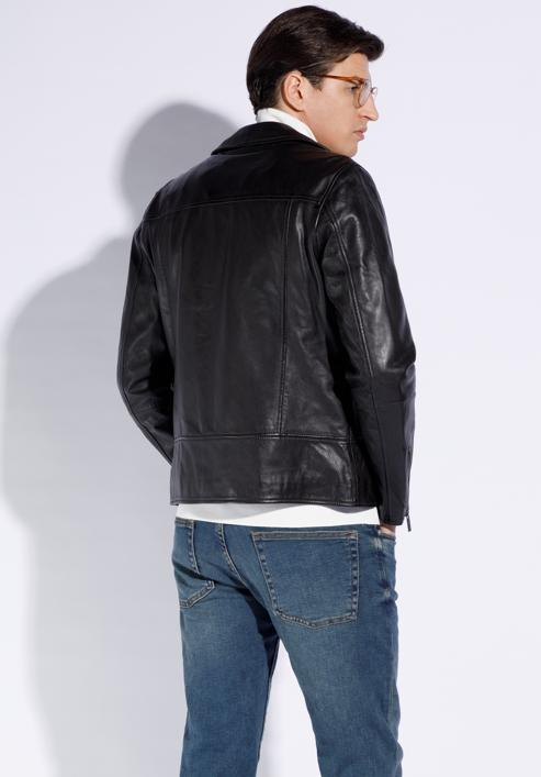 Men's leather biker jacket, ebony, 96-09-851-1-2XL, Photo 4