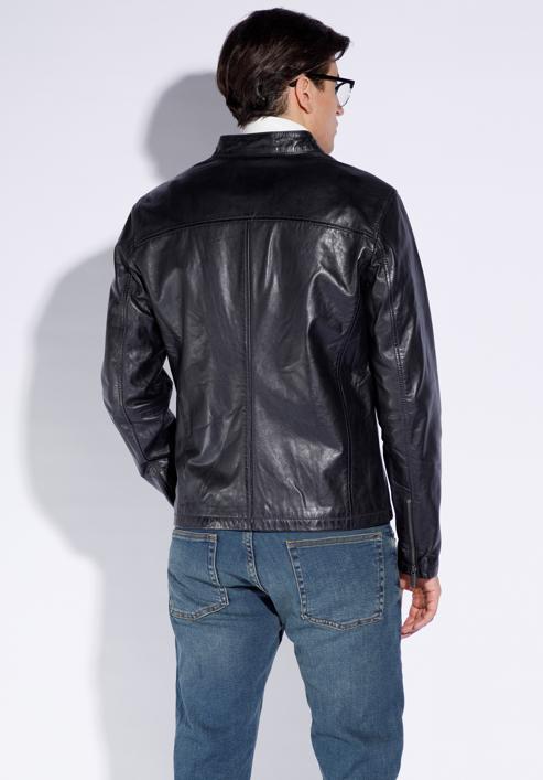 Men's leather jacket, navy blue, 96-09-850-N-L, Photo 5