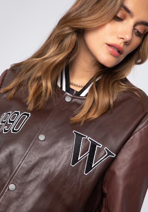 Leather varsity jacket, brown - burgundy, 97-09-203-15-2XL, Photo 10
