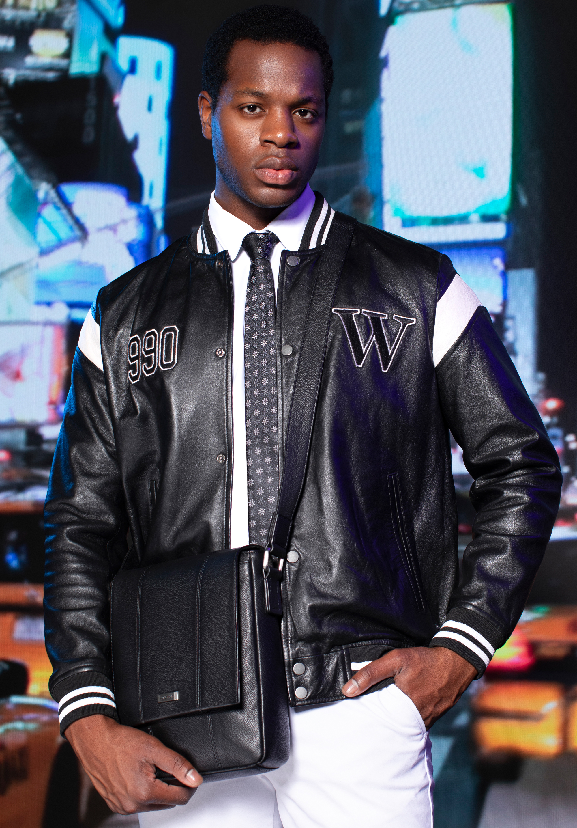 Black leather varsity outlet jacket mens