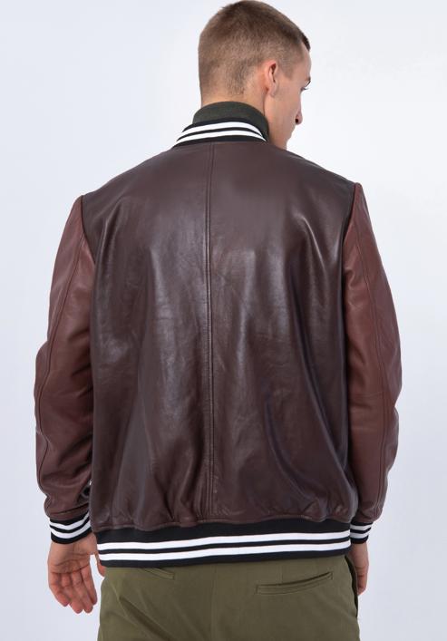 Leather varsity jacket, brown - burgundy, 97-09-203-15-2XL, Photo 5