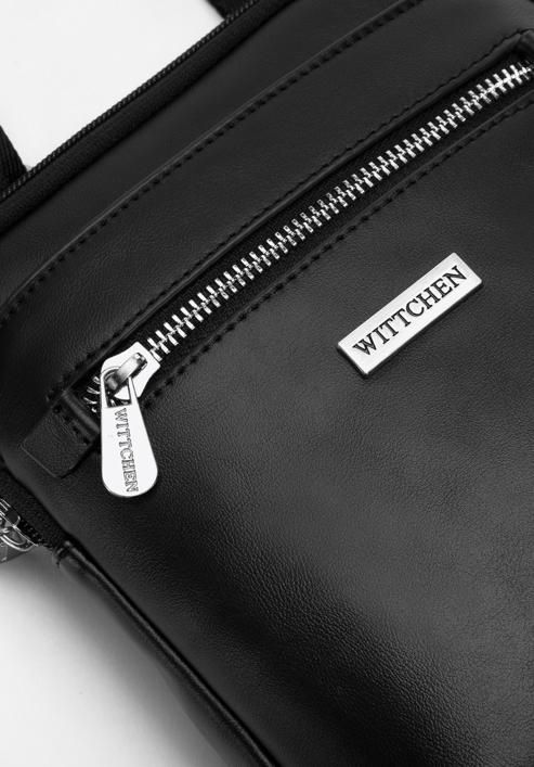 Men's faux leather messenger bag with pockets, black-silver, 98-4P-506-8, Photo 4