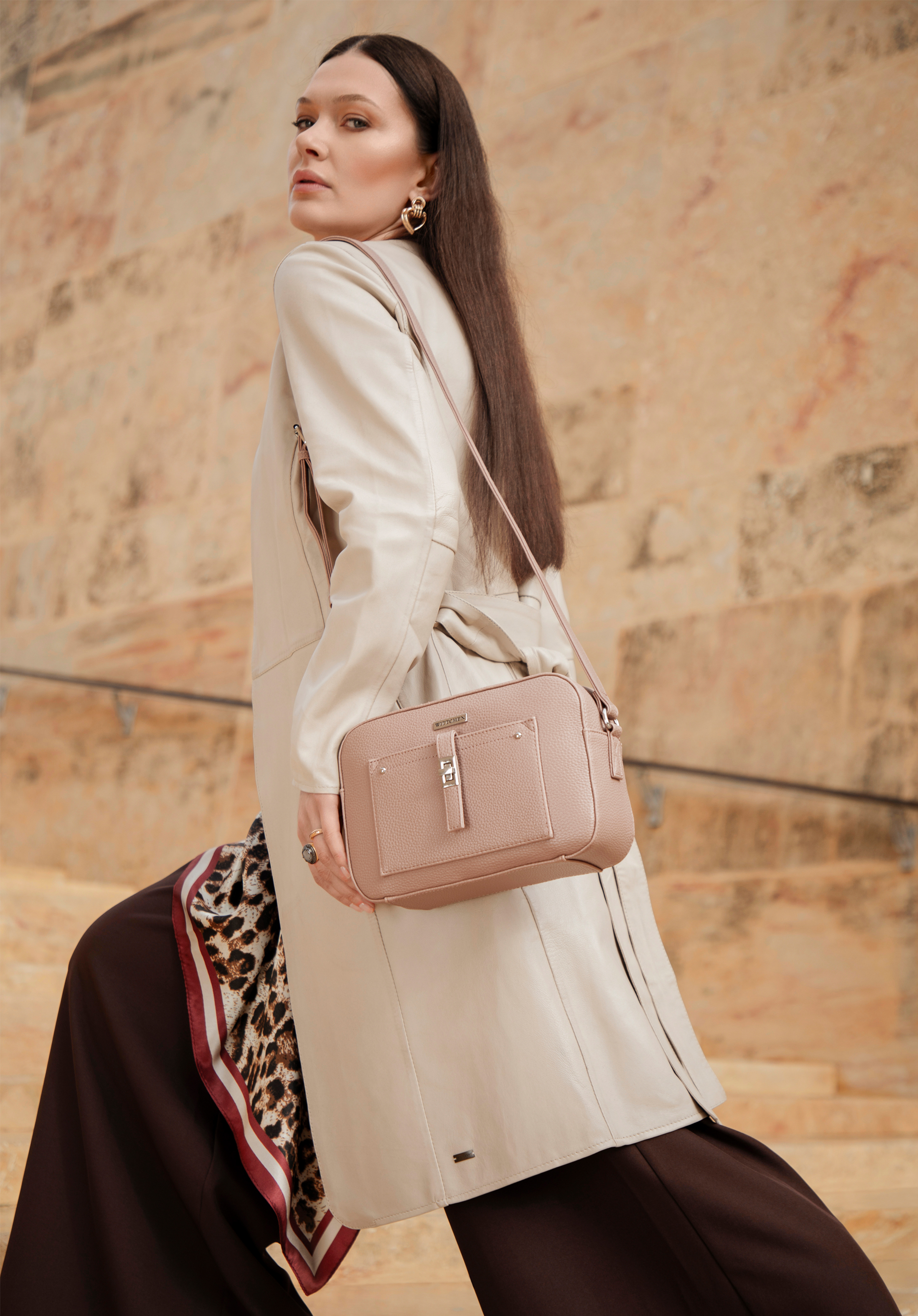 Faux leather crossbody bag with front pocket, pink, 29-4Y-001-B55, Photo 1