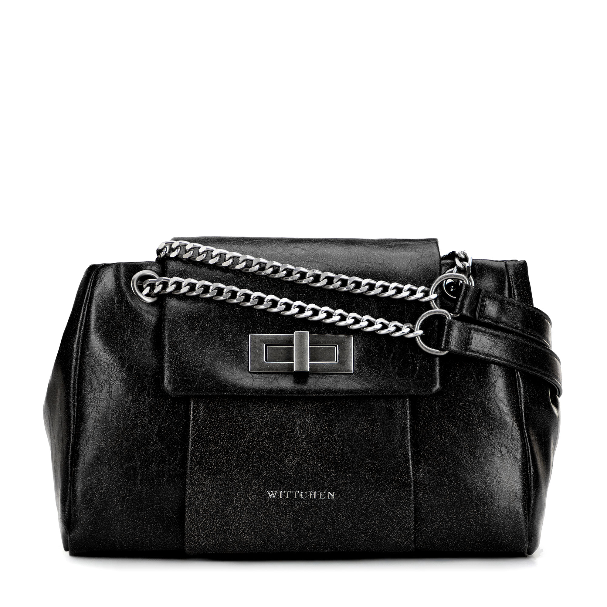 Čierna crossbody kabelka z imitácie kože s retiazkou a kovovou sponou 101-4Y-410-1, Vyberte variant čierna