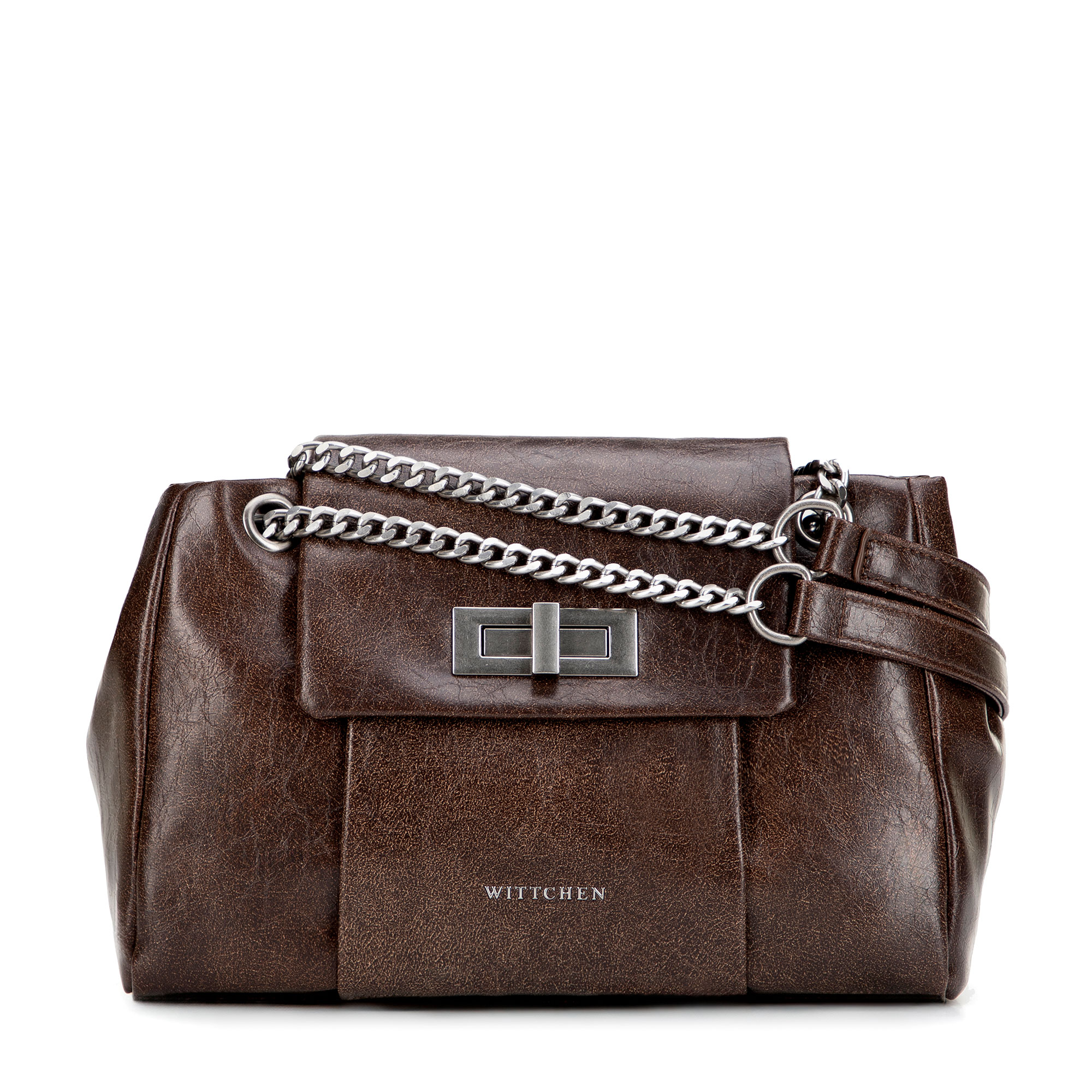 Hnedá crossbody kabelka z imitácie kože s retiazkou a kovovou sponou 101-4Y-410-4, Vyberte variant hnedá