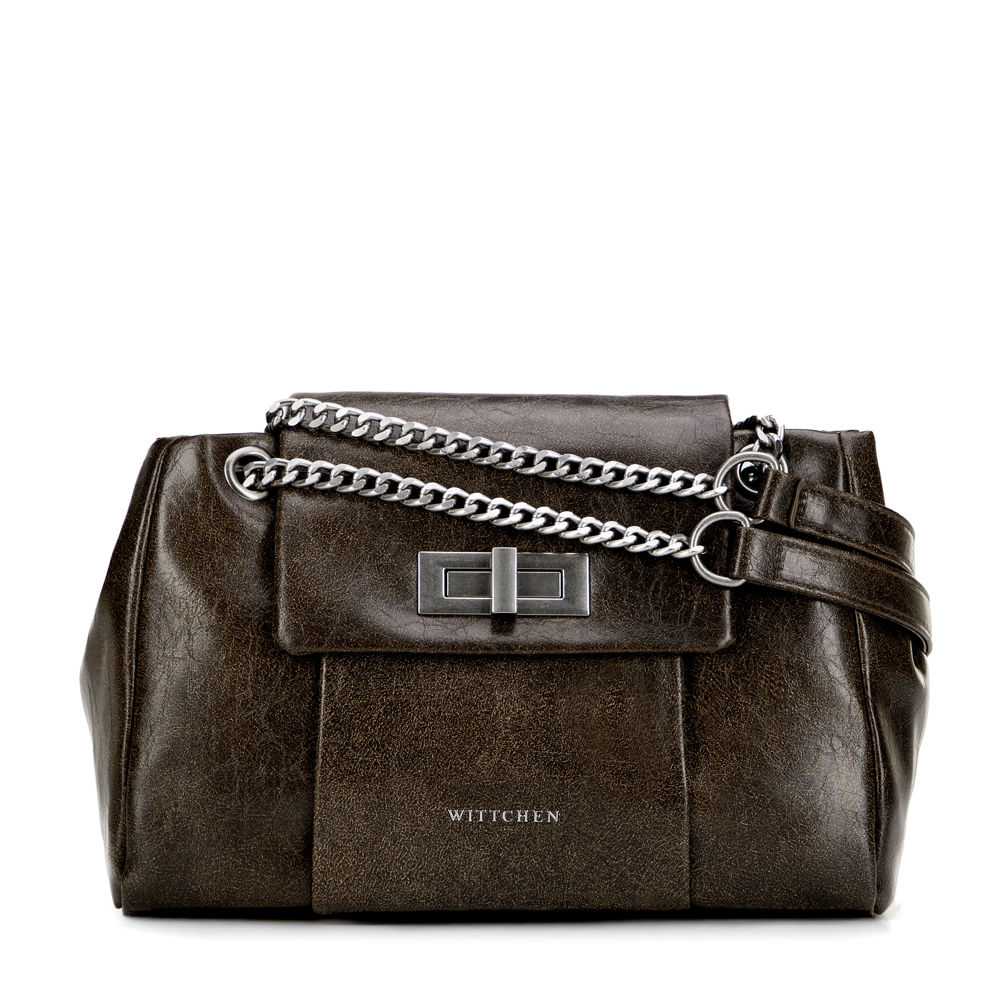 Zelená crossbody kabelka z imitácie kože s retiazkou a kovovou sponou 101-4Y-410-Z, Vyberte variant tmavozelená