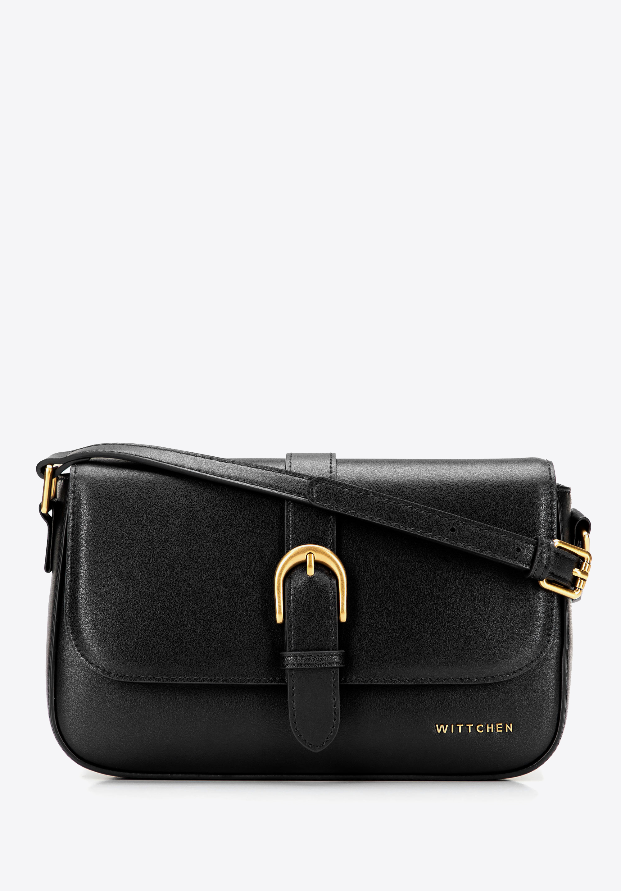 Listonoszka ze skóry naturalnej z dekoracyjnym paskiem, czarny, 101-4E-601-1, Zdjęcie 1