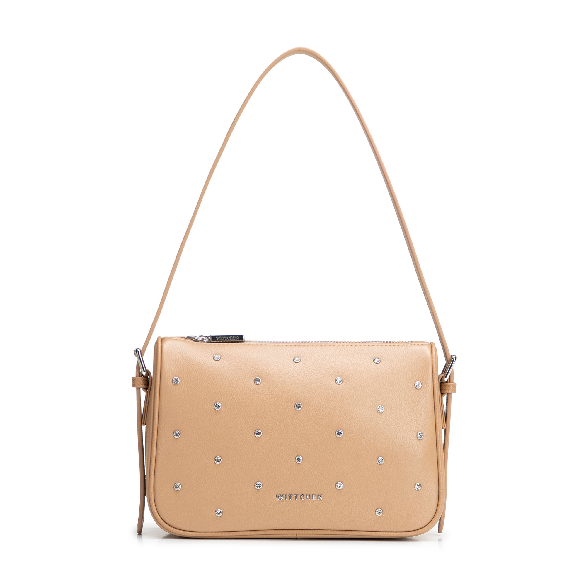 Béžová crossbody kabelka z prírodnej kože s ozdobnými zirkónmi 102-4E-619-9, Vyberte variant béžová