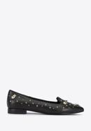 Leather loafers with beaded gold insects, black-gold, 95-D-505-1S-35, Photo 1