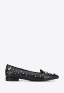 Leather loafers with beaded gold insects, black-silver, 95-D-505-1G-35, Photo 1