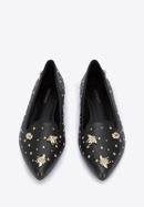 Leather loafers with beaded gold insects, black-gold, 95-D-505-1S-36, Photo 3