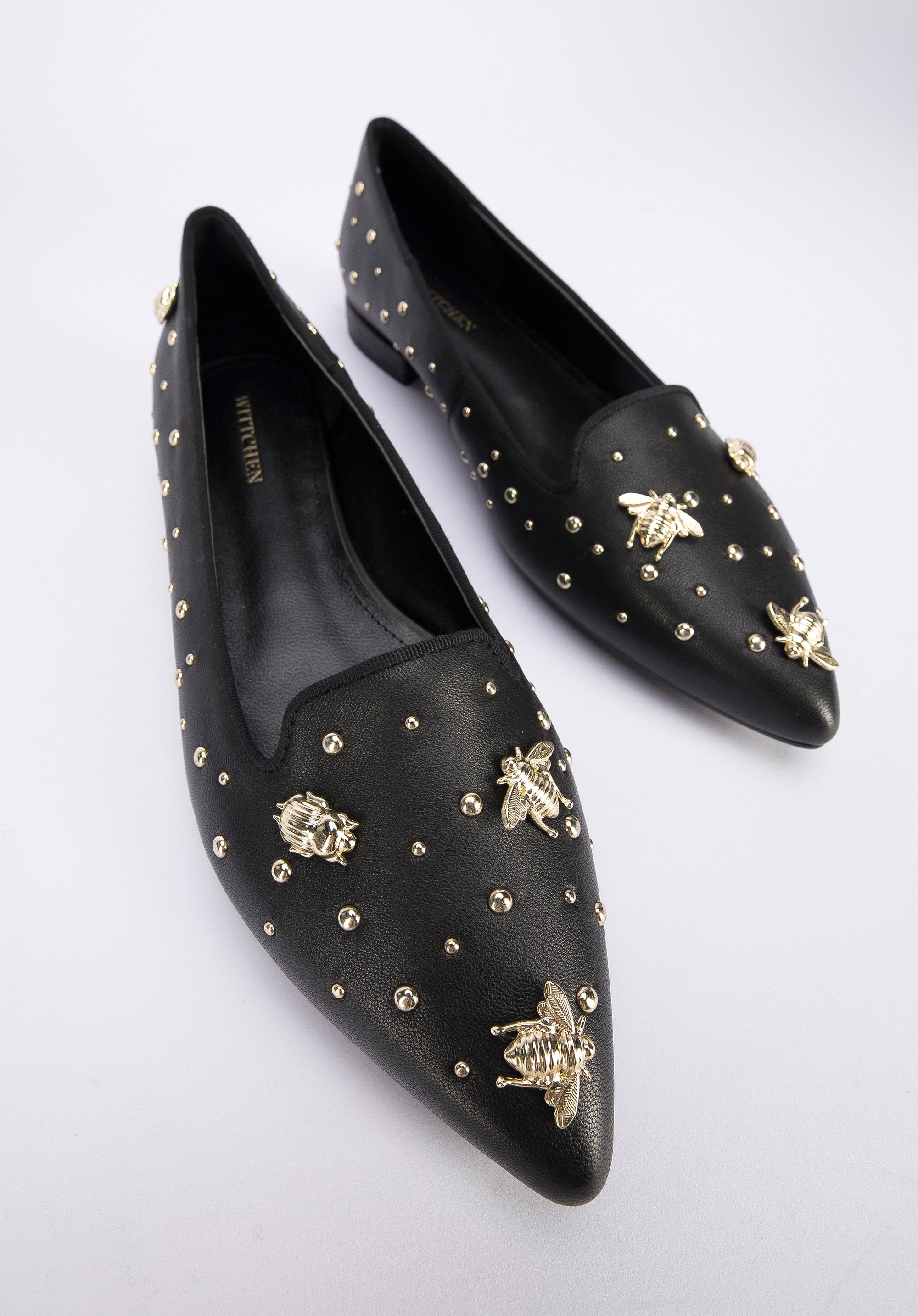 All gold clearance spiked loafers