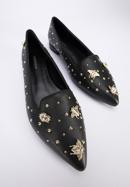 Leather loafers with beaded gold insects, black-gold, 95-D-505-1S-36, Photo 7