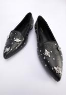 Leather loafers with beaded gold insects, black-silver, 95-D-505-1G-37, Photo 7