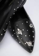 Leather loafers with beaded gold insects, black-silver, 95-D-505-1G-37, Photo 8