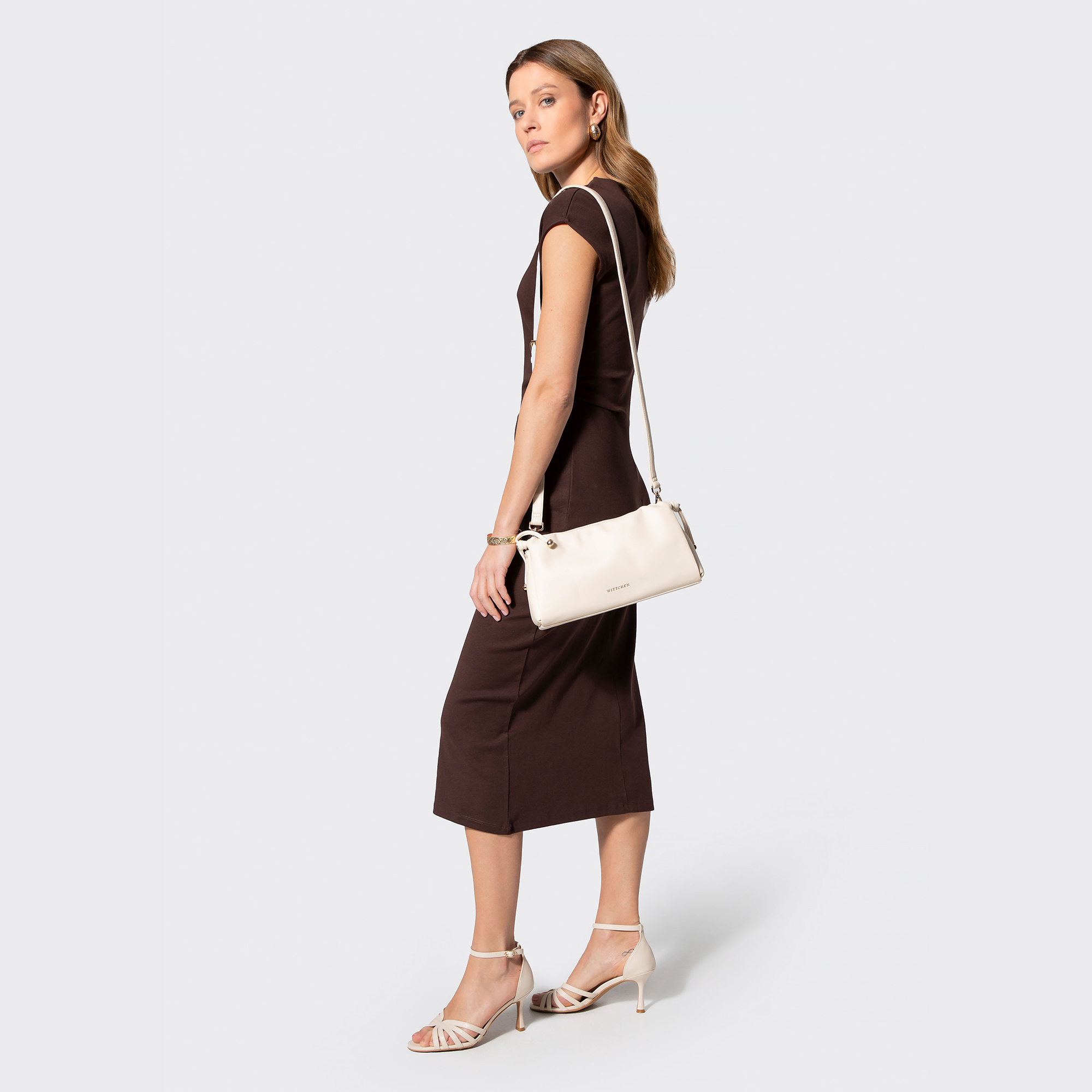 Krémová crossbody kabelka z imitácie kože so šnúrkami 102-4Y-407-0, Vyberte variant krémová