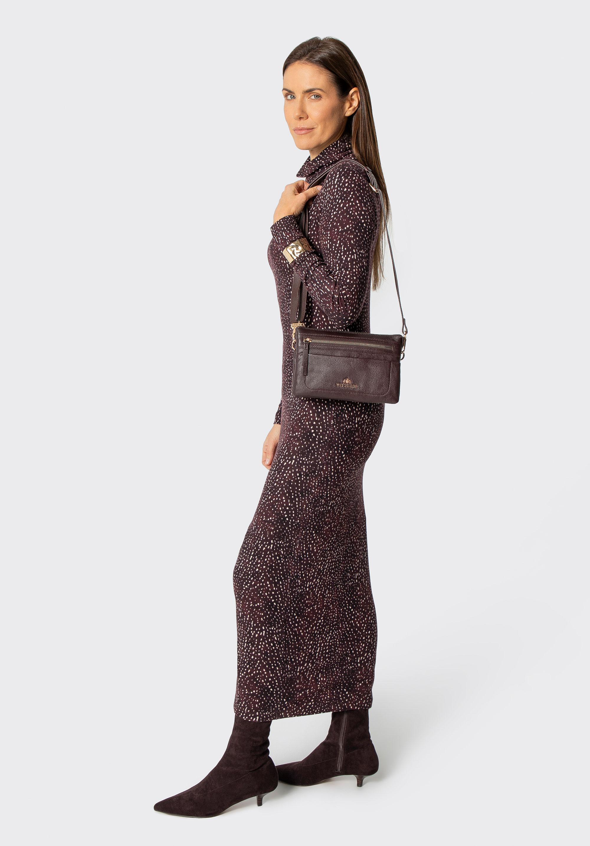 Brown pebbled leather mini crossbody bag