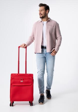 Mała walizka miękka jednokolorowa, czerwony, 56-3S-651-3, Zdjęcie 1