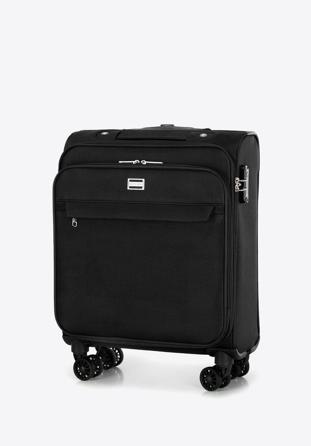 Mała walizka miękka jednokolorowa, czarny, 56-3S-651-1, Zdjęcie 1