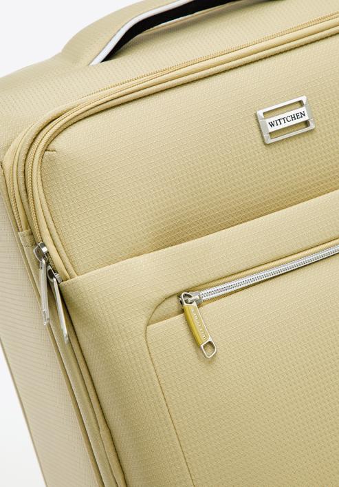 Duża walizka miękka z błyszczącym suwakiem z przodu, beżowy, 56-3S-853-90, Zdjęcie 10