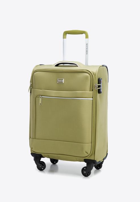 Mała walizka miękka z błyszczącym suwakiem z przodu, zielony, 56-3S-851-90, Zdjęcie 4