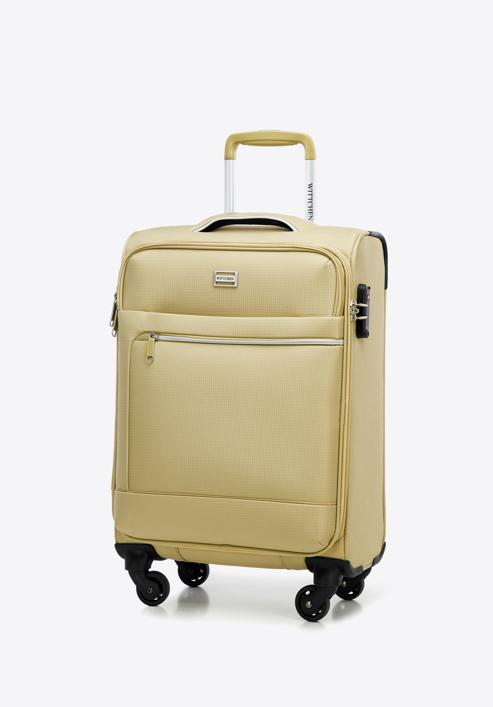 Mała walizka miękka z błyszczącym suwakiem z przodu, beżowy, 56-3S-851-90, Zdjęcie 4