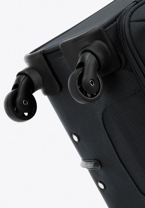 Średnia walizka miękka z błyszczącym suwakiem z przodu, czarny, 56-3S-852-35, Zdjęcie 6