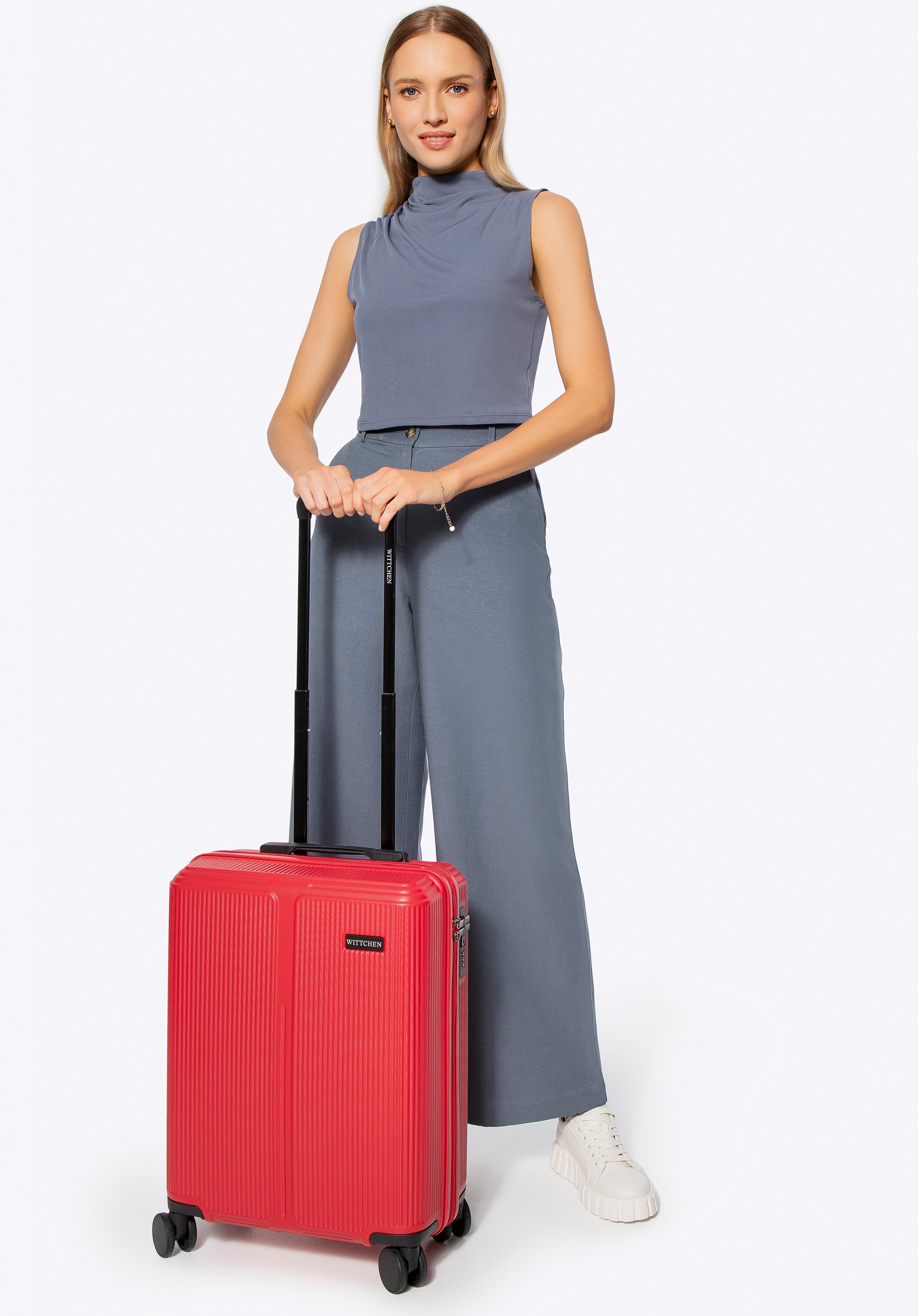 Small striped ABS cabin suitcase, red, 56-3A-601-30, Photo 1