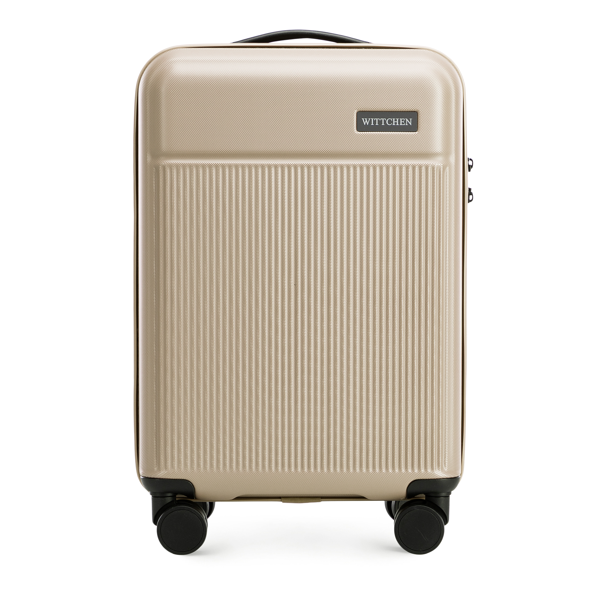 Malý ABS kufor so zvislými pruhmi, béžový 56-3A-800-88