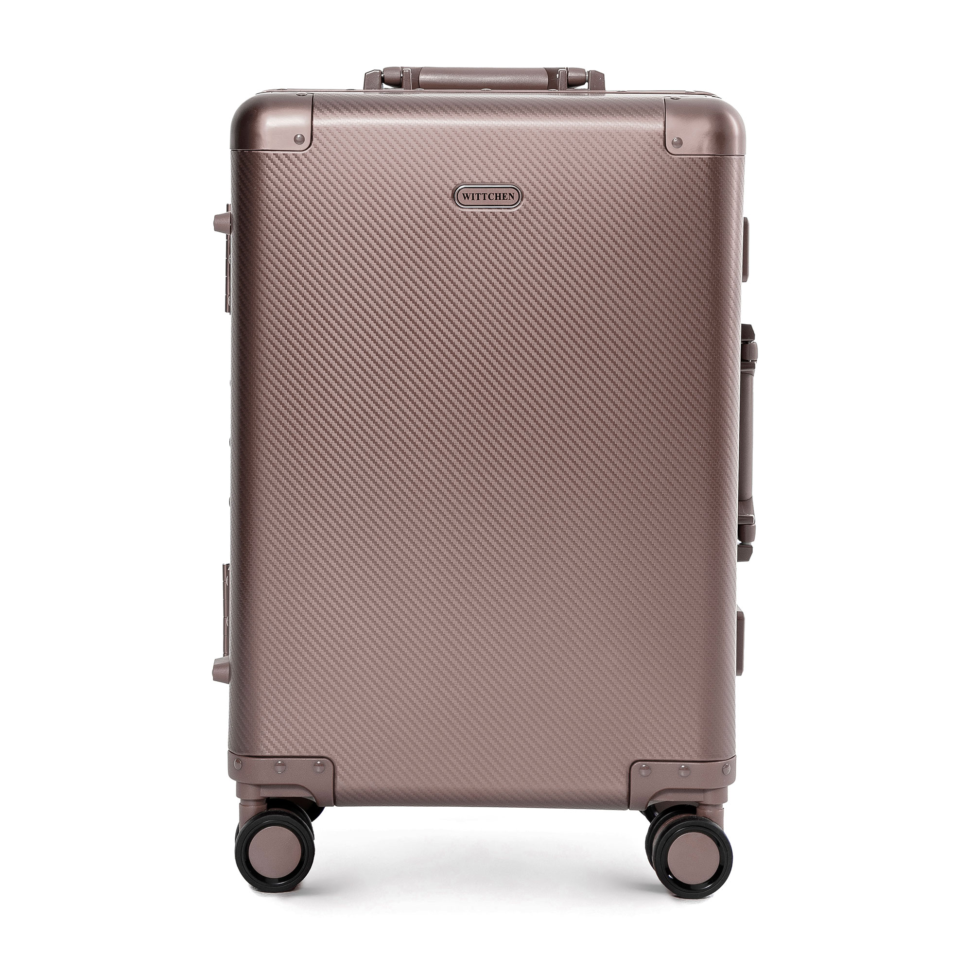 Malý hliníkový kufor na kolieskach, béžovo-sivý 56-3H-101-8M