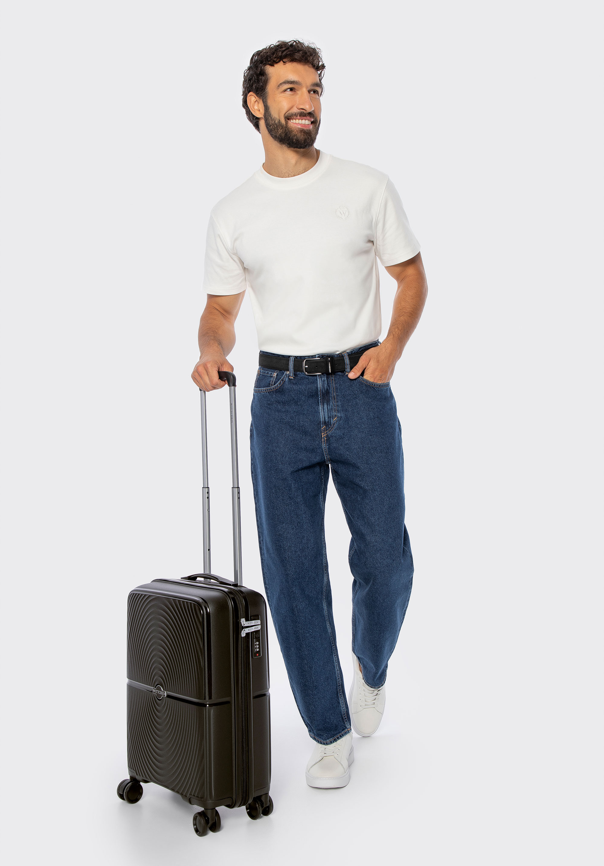 Small polypropylene suitcase with circle pattern, black, 56-3T-301-10, Photo 1