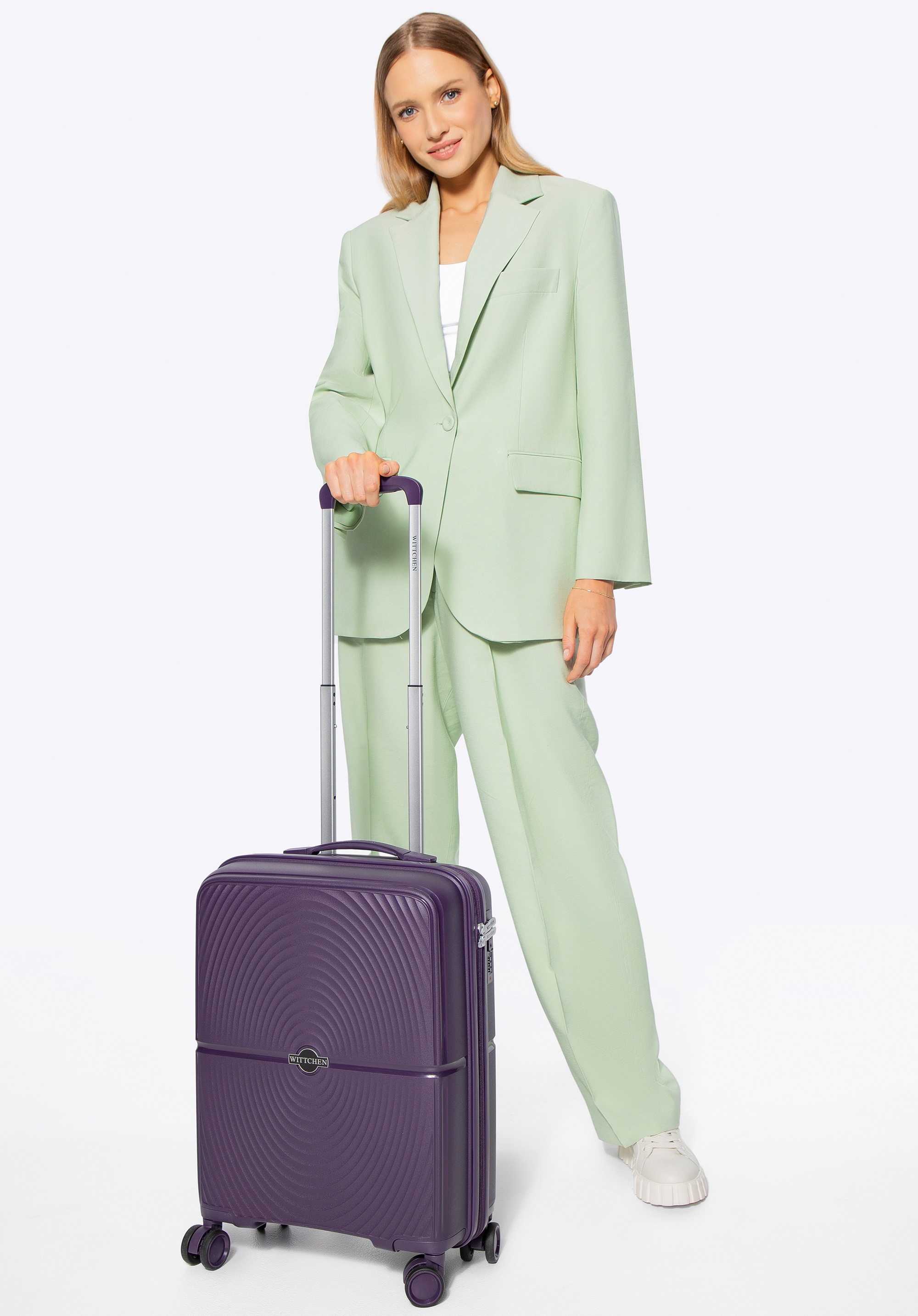 Small polypropylene suitcase with circle pattern, violet, 56-3T-301-V, Photo 1