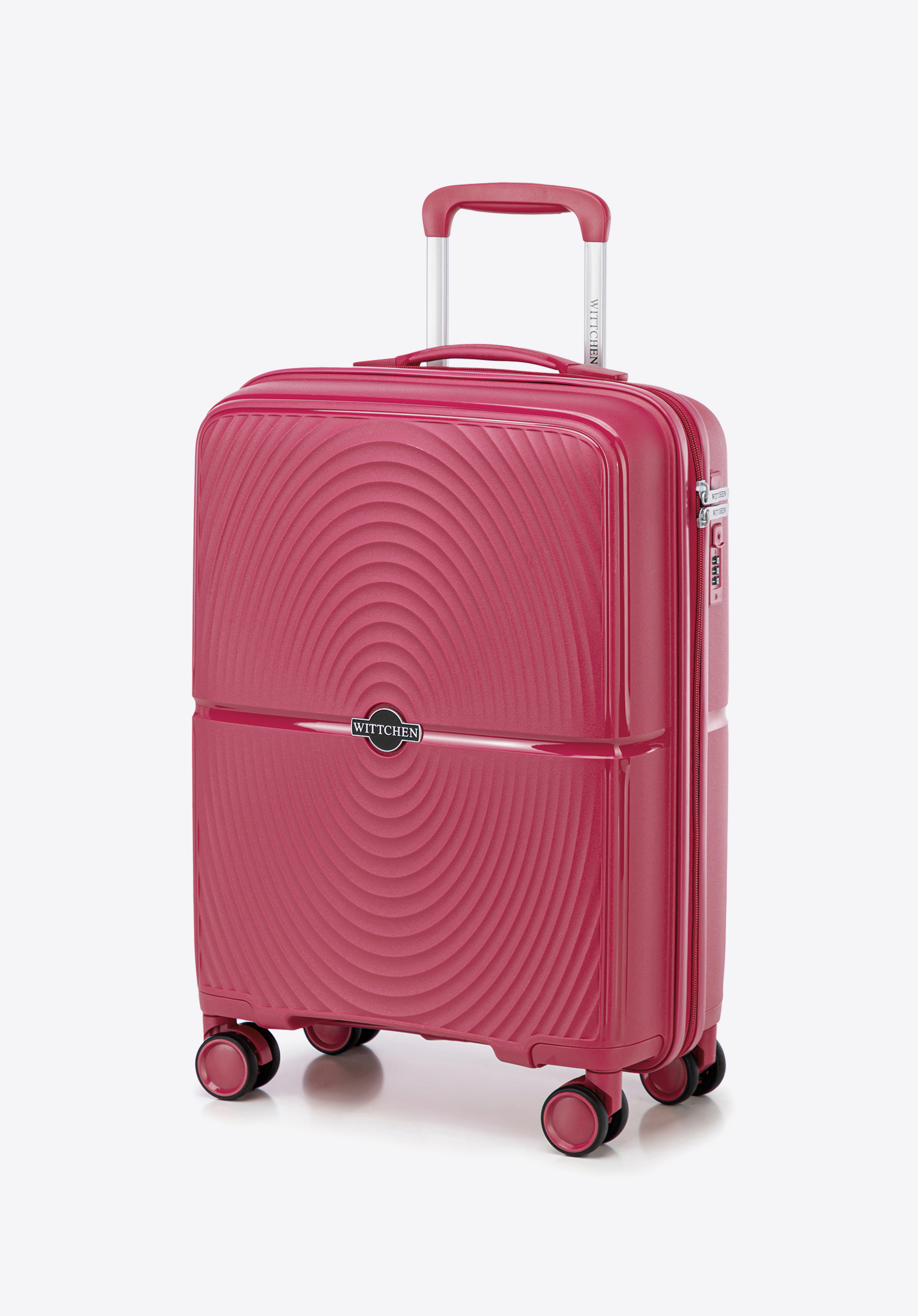 Mała walizka z polipropylenu w okręgi, malinowy, 56-3T-301-31, Zdjęcie 1