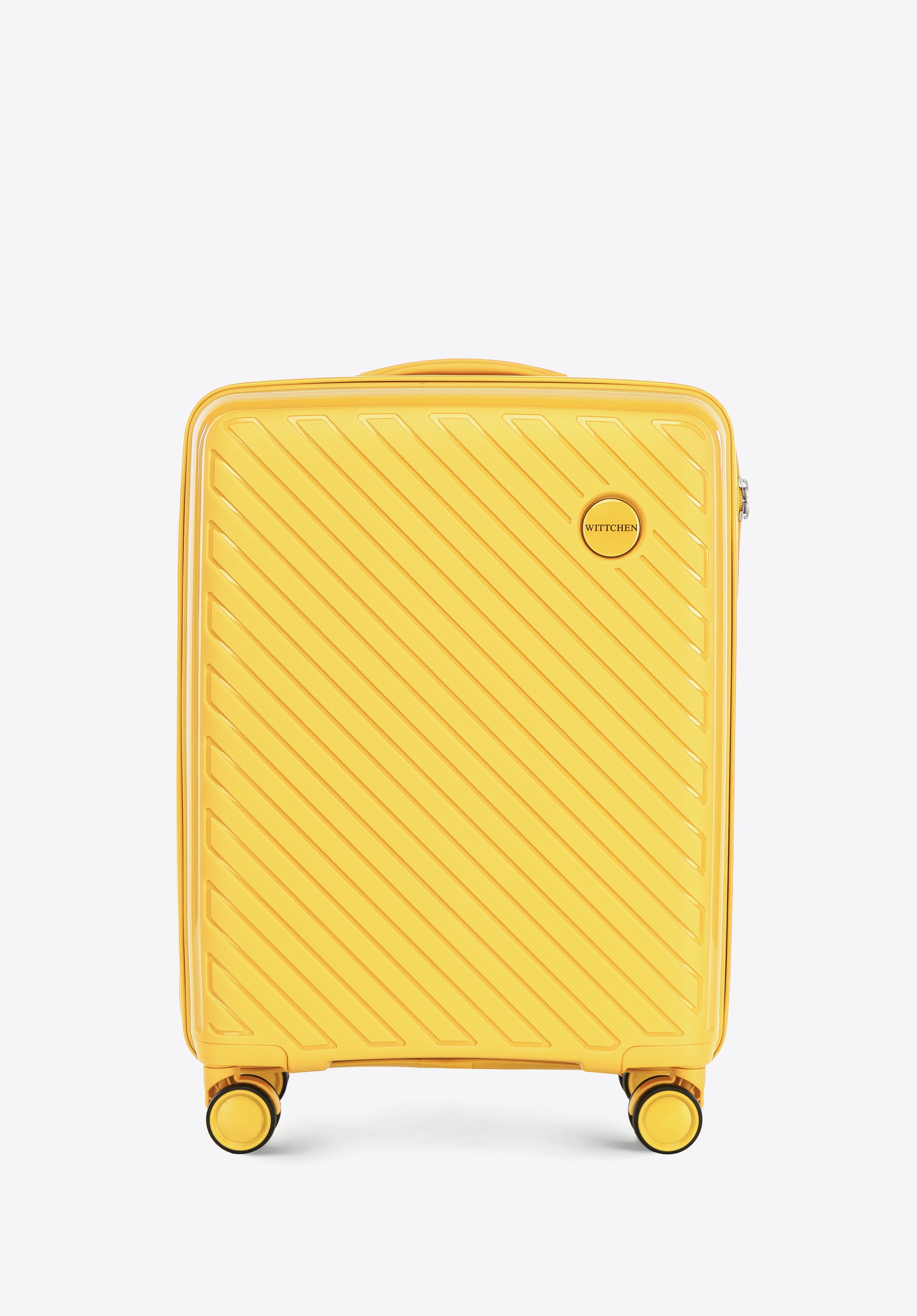 Small polypropylene suitcase with embossed stripes, yellow, 56-3T-201-50, Photo 1