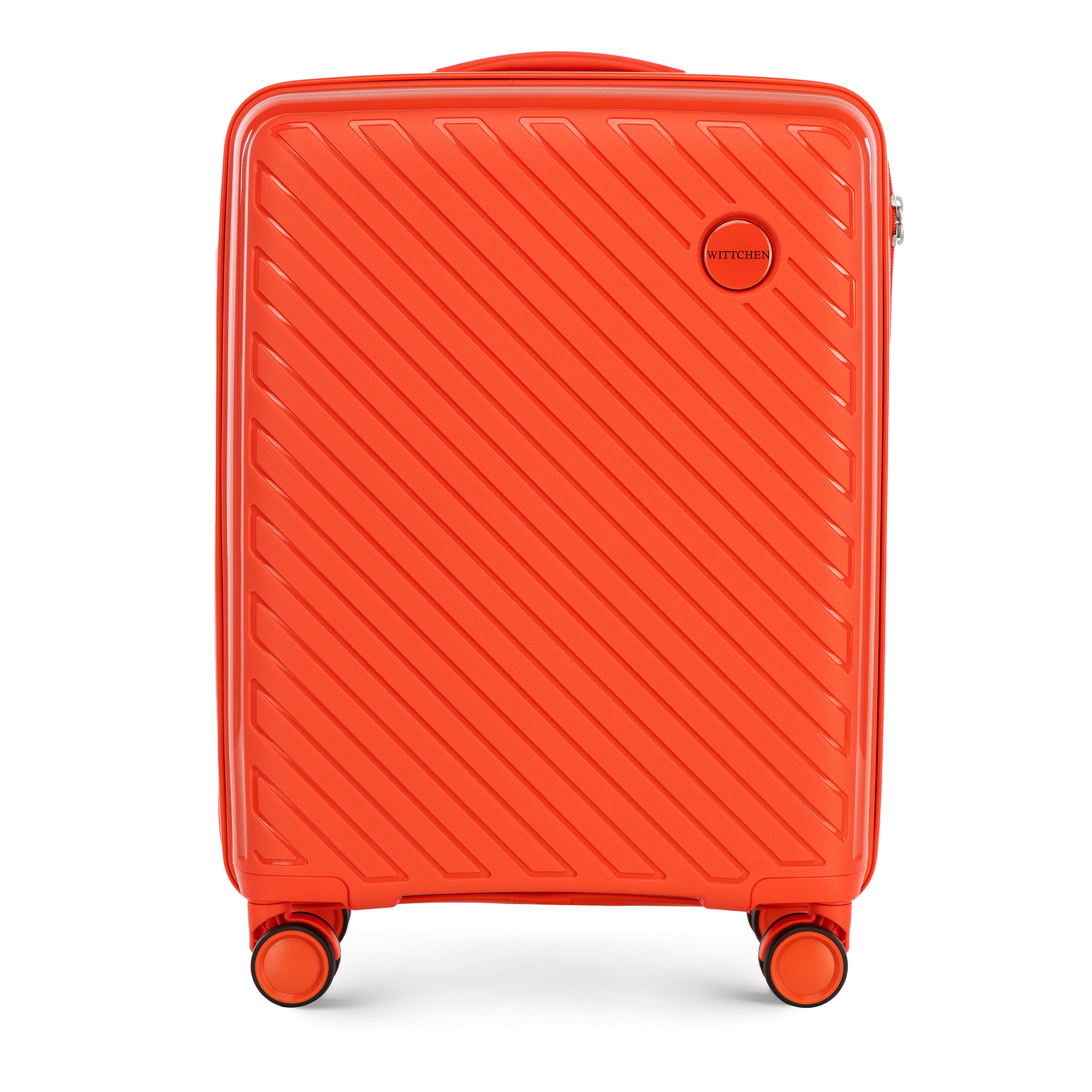 Malý polypropylénový kufor s reliéfnymi pruhmi, oranžový 56-3T-201-55