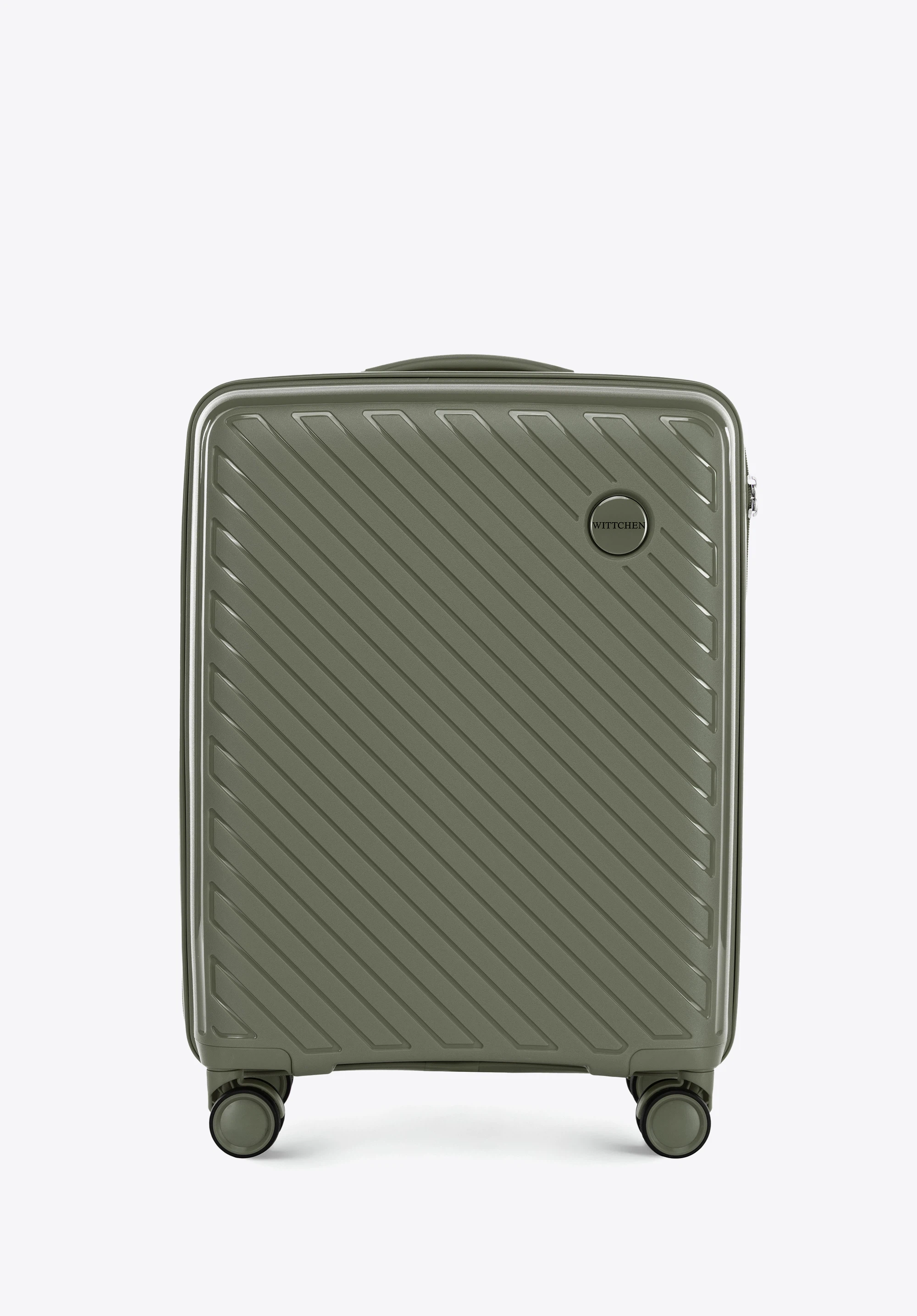 Small polypropylene suitcase with embossed stripes, dark beige, 56-3T-201-86, Photo 1